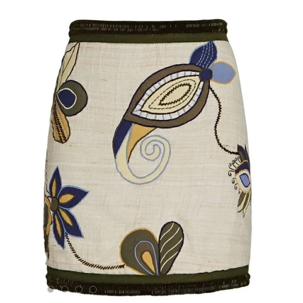 VERONICA BEARD Inga Embroidered Raw Silk Mini Skirt NWT Size 12